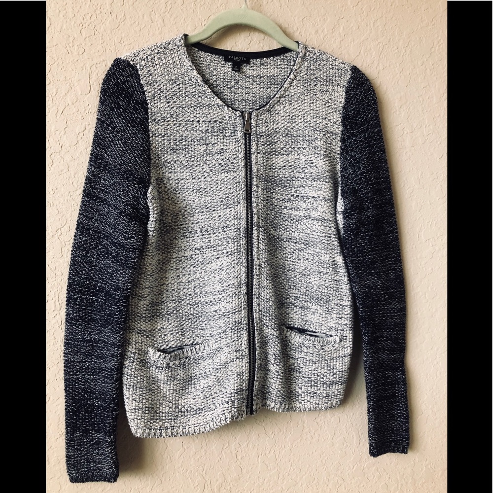 Talbots Black/White Zippered Sweater